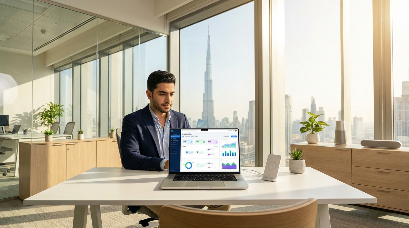 Small business owner implementing affordable AI automation in Dubai office